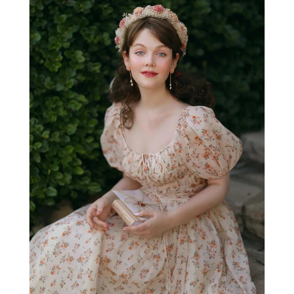 Linennaive Dress Medium Floral Linen Alice 19 Cottagecore Coquette Regency Soft
